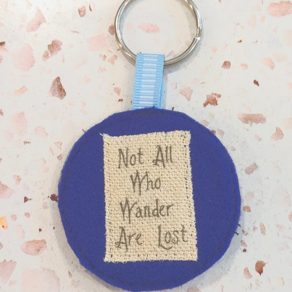 Not All Who Wander Compass Handcrafted Blue Purple Felt Key Fob | New #1